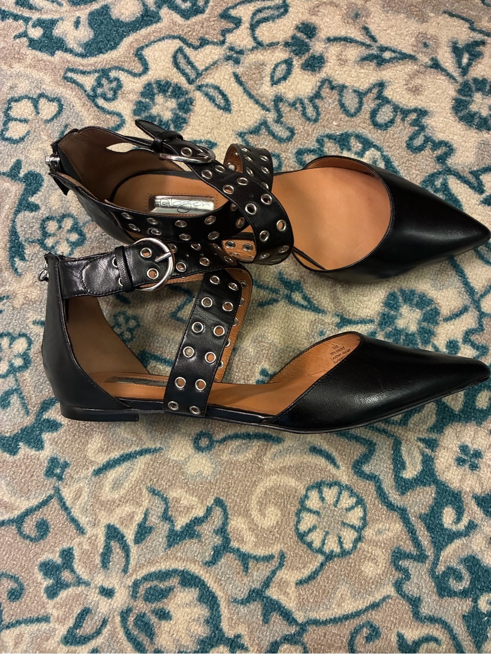 Halogen Women Black Grommet-Strap Pointed Toe Flats. Size 9. New.